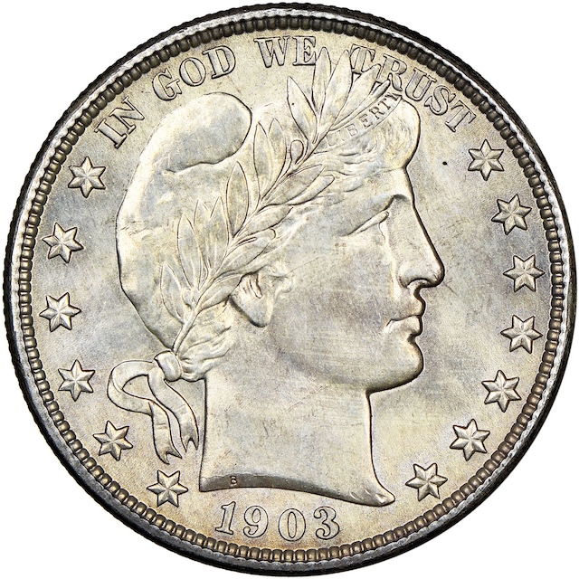 1903 Proof Barber Half Dollar showing mirror fields and frosted cameo portrait detail